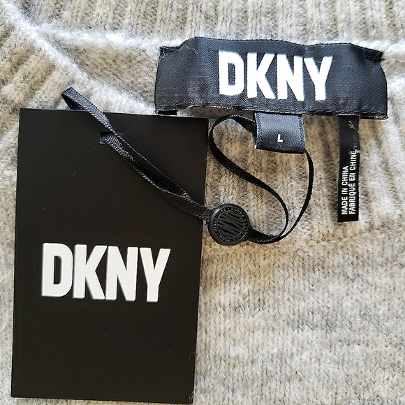 DKNY Long Sleeve Puff Shoulder Heather Gray Sweater--L - Picture 12 of 15